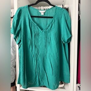 Christopher & Banks Teal Pleated V-Neck Blouse